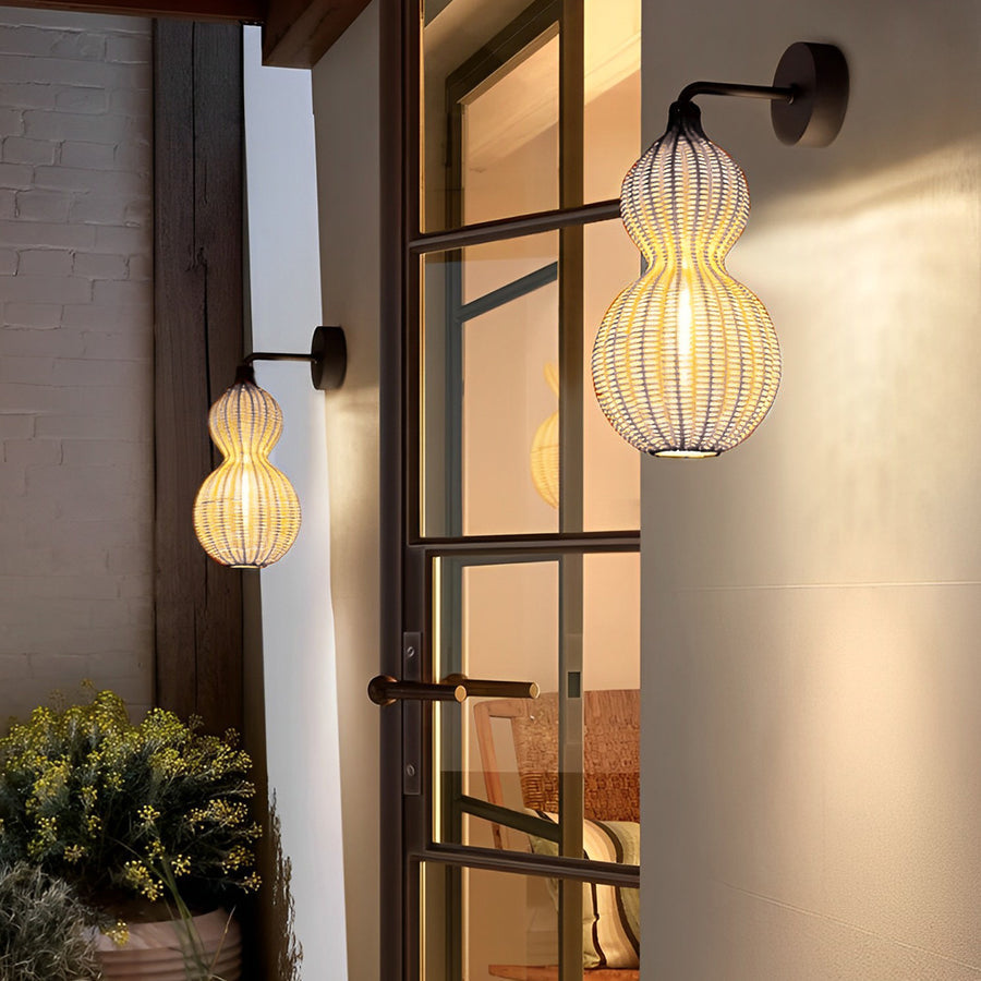 Gourd Outdoor Hanging Pendant — Hand-Woven Rattan, 1-Light, E27, 12W, IP65, 3000K