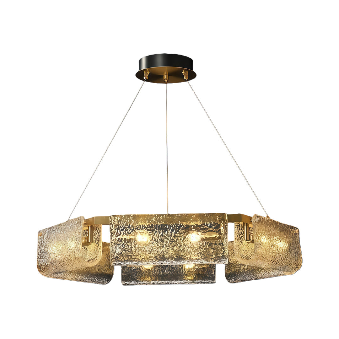 Rectangular Glass Chandelier — Solid Brass, High-Transparency Glass, 6, 8, or 10-Light, 12W LED, 1-Meter Adjustable Chain
