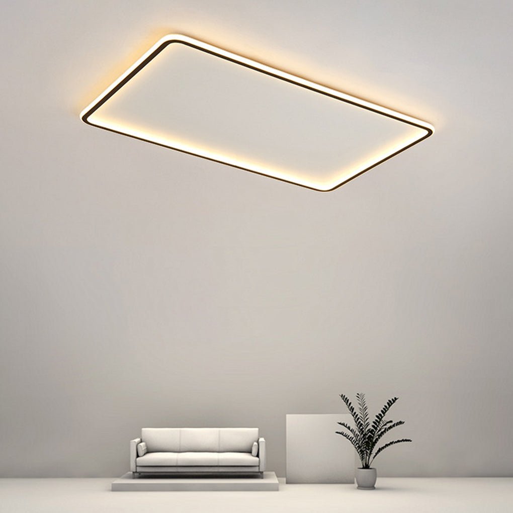 Contemporary Rectangular LED Flush Mount — Black Iron & PMMA, Dimmable with Remote, 3000K/4500K/6000K, 31" or 35"
