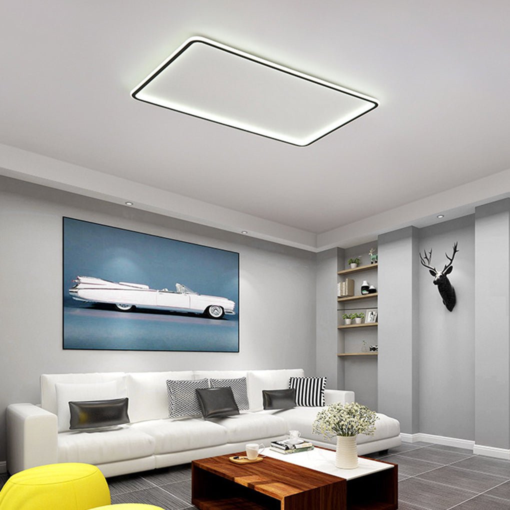Contemporary Rectangular LED Flush Mount — Black Iron & PMMA, Dimmable with Remote, 3000K/4500K/6000K, 31" or 35"