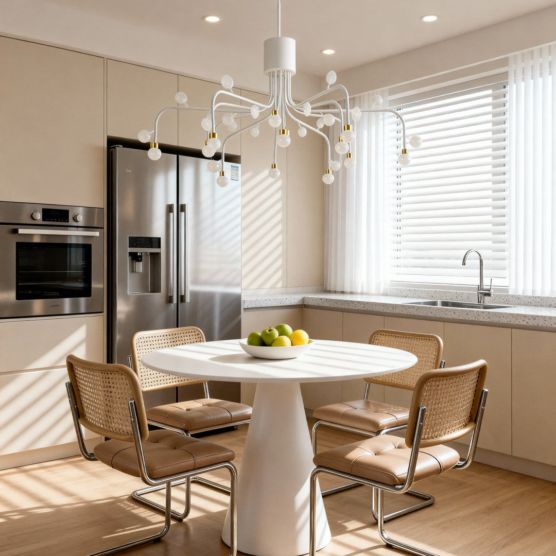Modern Retro Chandelier — Iron and Aluminum, White Acrylic, 4000K LED, 47.2" Adjustable Chain, Black / White / Gold
