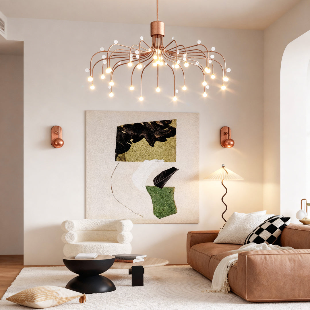 Modern Retro Chandelier — Iron and Aluminum, White Acrylic, 4000K LED, 47.2" Adjustable Chain, Black / White / Gold
