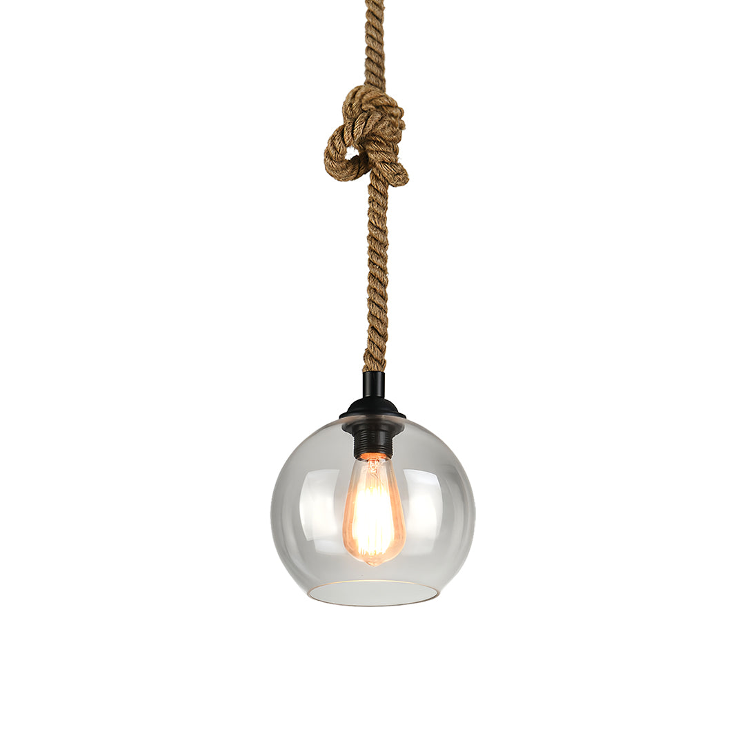 Minimalist Retro Hemp Rope Mini Pendant — Hand-Blown Glass, E27, 5W Warm Light, 1-Light