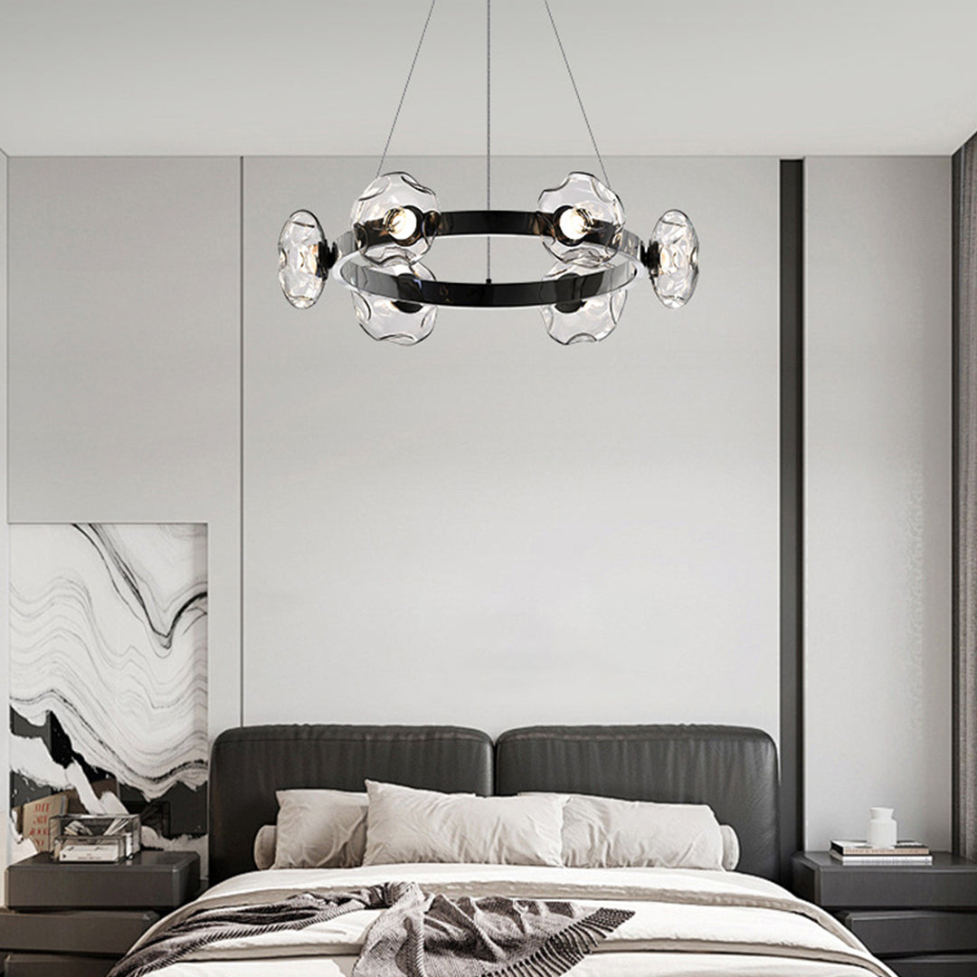 Dome Glass Ring Chandelier — Stainless Steel, 6/8/10-Light, Tri-Color Dimming, Black or Gold