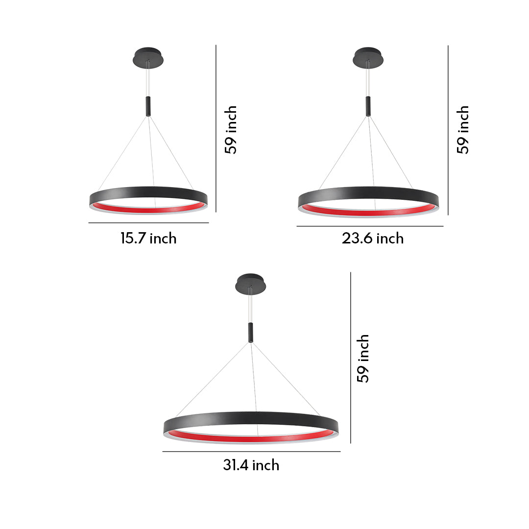 Minimalist Ring Chandelier — Iron & Aluminum, 80W LED, 15.8" to 31.5" Diameter