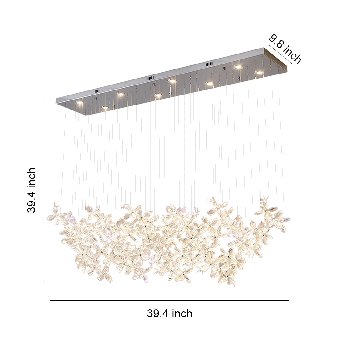 Crystal Flower Island Chandelier — Chrome Stainless Steel, 30W LED, 3-Step Dimming, 39.4" Wide