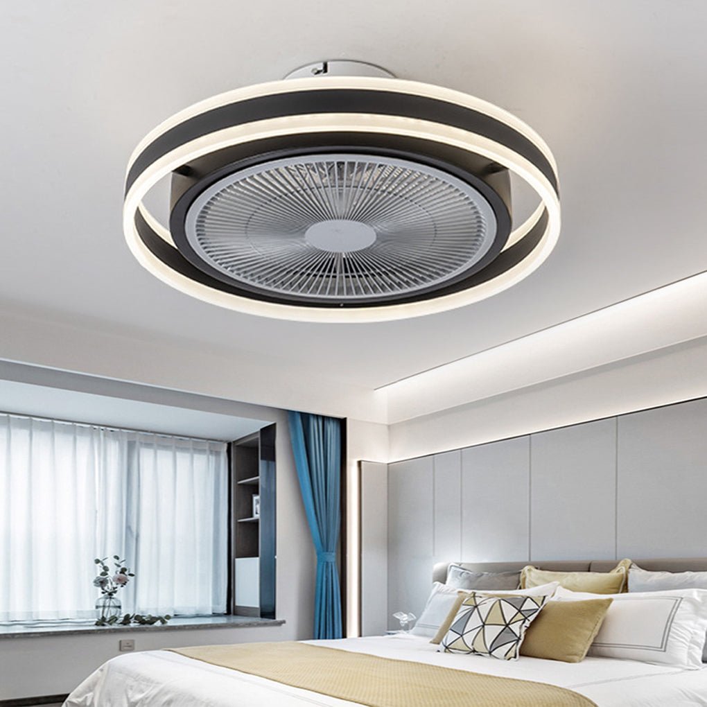 modern round bladeless ceiling fan with dimming led lights and inverter