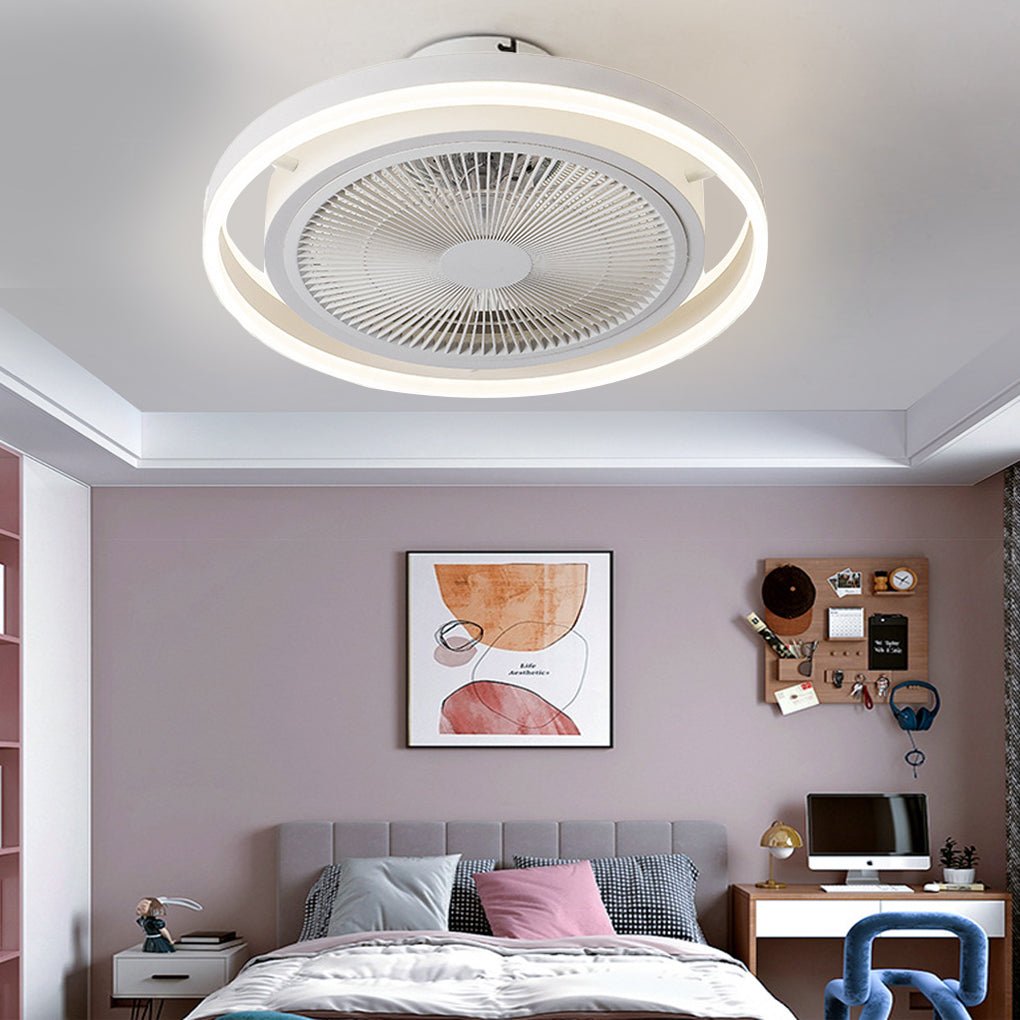 modern round bladeless ceiling fan with dimming led lights and inverter