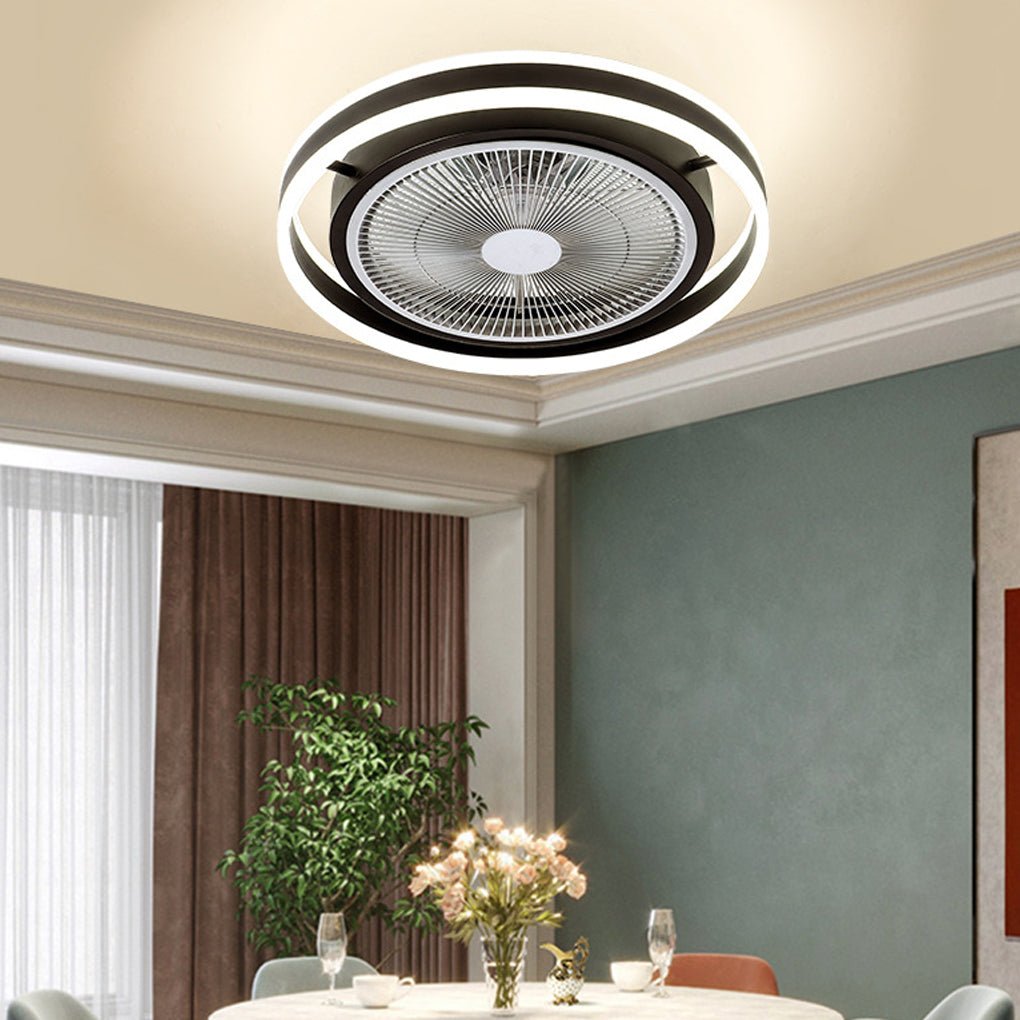modern round bladeless ceiling fan with dimming led lights and inverter