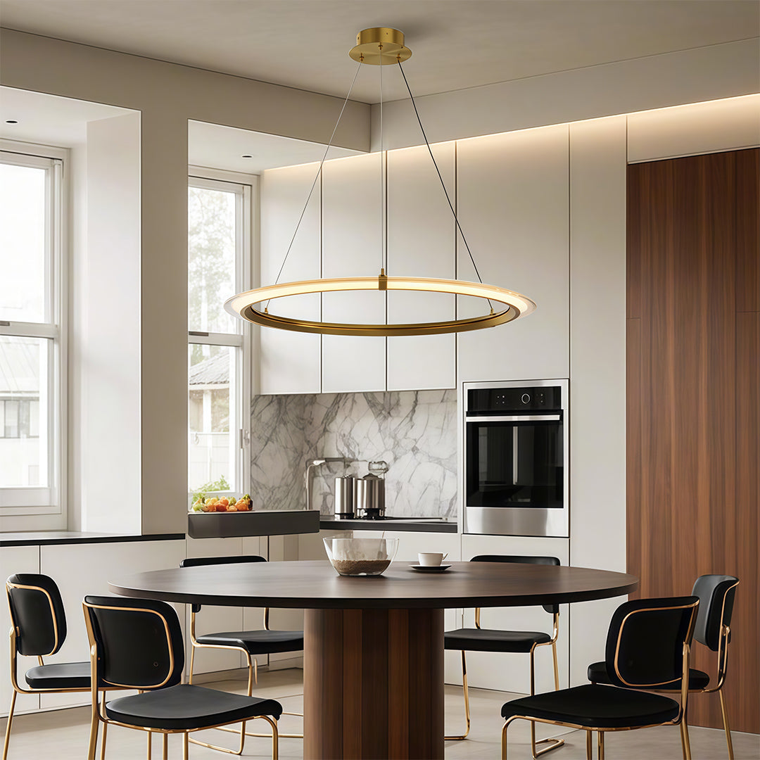 Modern Round Ring Chandelier — Aluminum, LED, Three-Color Dimming (3000K/4500K/6000K), Single, Double, or Triple-Head