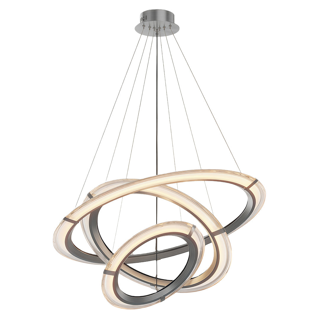 Modern Round Ring Chandelier — Aluminum, LED, Three-Color Dimming (3000K/4500K/6000K), Single, Double, or Triple-Head