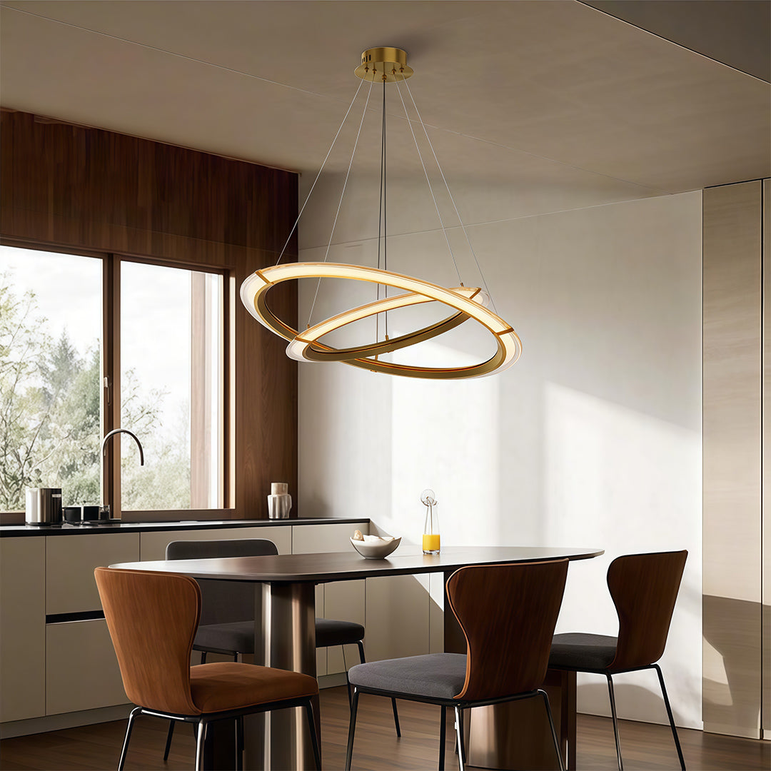 Modern Round Ring Chandelier — Aluminum, LED, Three-Color Dimming (3000K/4500K/6000K), Single, Double, or Triple-Head