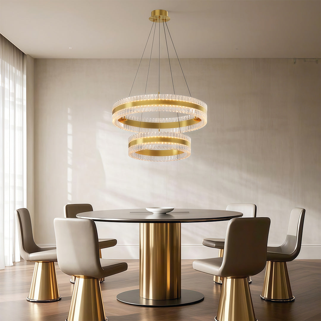Minimalist Circular Ring Chandelier — Aluminum, Single / Double / Triple Ring, Three-Color Dimming, Copper / Chrome / Black