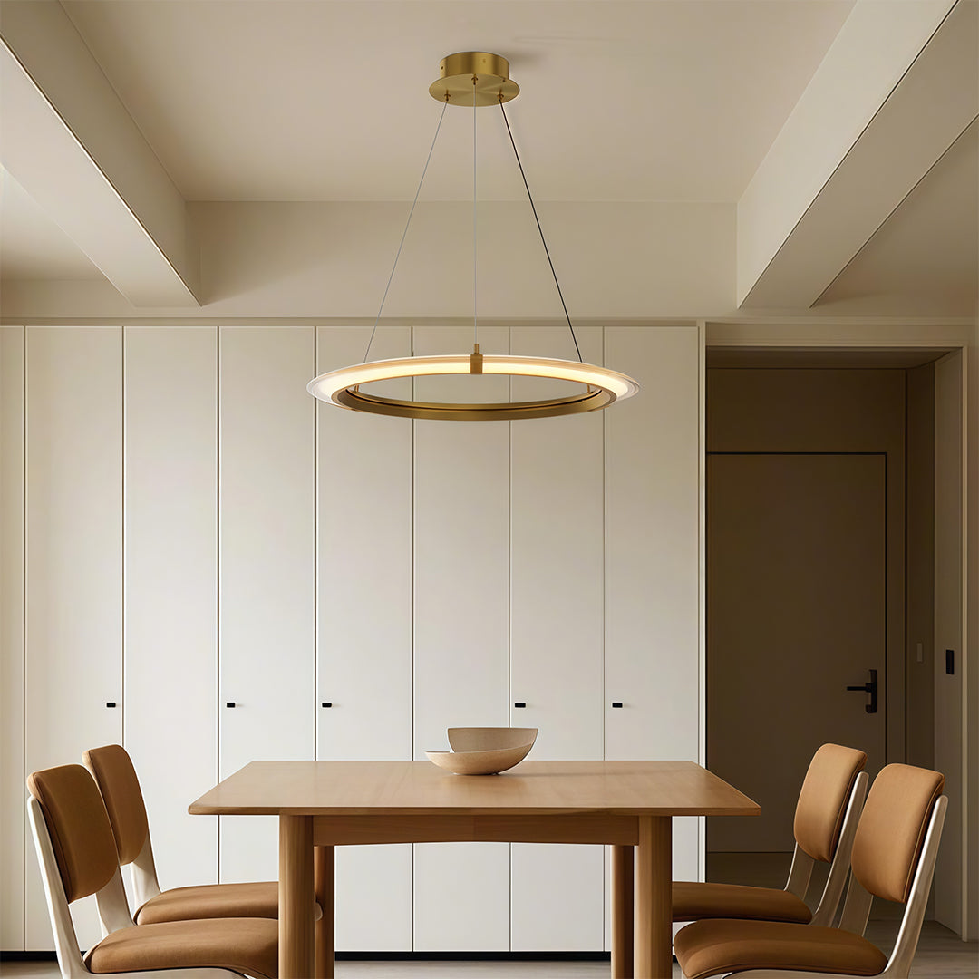 Modern Round Ring Chandelier — Aluminum, LED, Three-Color Dimming (3000K/4500K/6000K), Single, Double, or Triple-Head