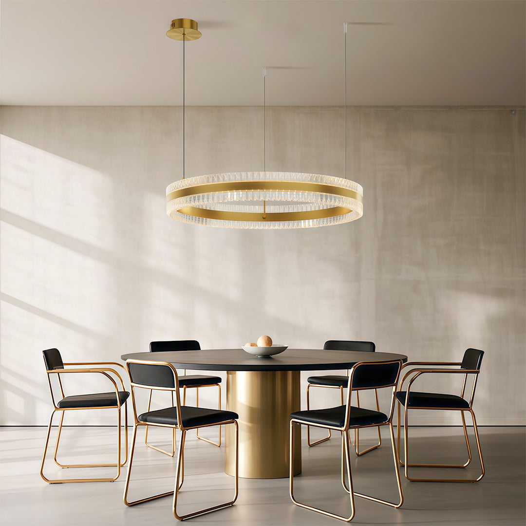 Minimalist Circular Ring Chandelier — Aluminum, Single / Double / Triple Ring, Three-Color Dimming, Copper / Chrome / Black