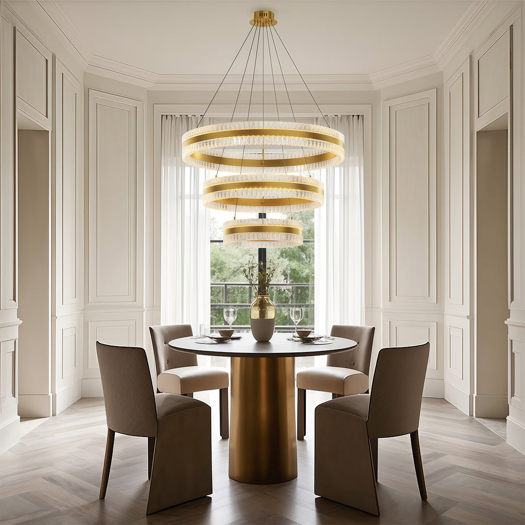 Minimalist Circular Ring Chandelier — Aluminum, Single / Double / Triple Ring, Three-Color Dimming, Copper / Chrome / Black