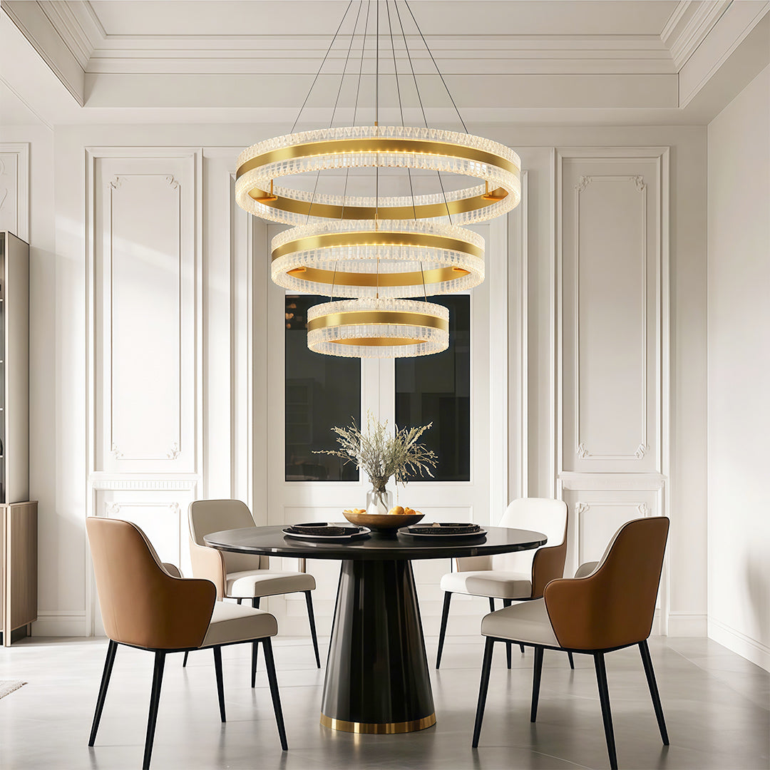 Minimalist Circular Ring Chandelier — Aluminum, Single / Double / Triple Ring, Three-Color Dimming, Copper / Chrome / Black