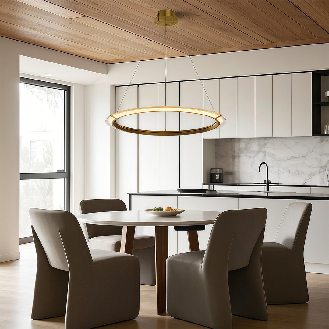 Modern Round Ring Chandelier — Aluminum, LED, Three-Color Dimming (3000K/4500K/6000K), Single, Double, or Triple-Head