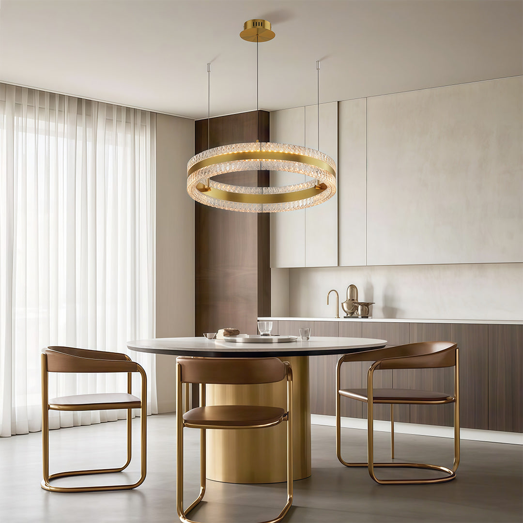 Minimalist Circular Ring Chandelier — Aluminum, Single / Double / Triple Ring, Three-Color Dimming, Copper / Chrome / Black