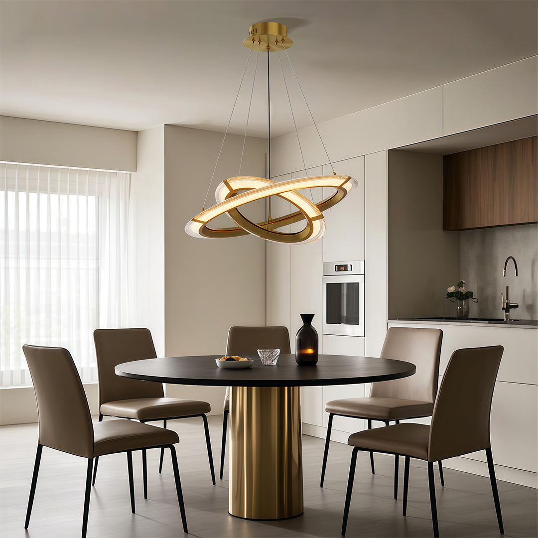Modern Round Ring Chandelier — Aluminum, LED, Three-Color Dimming (3000K/4500K/6000K), Single, Double, or Triple-Head