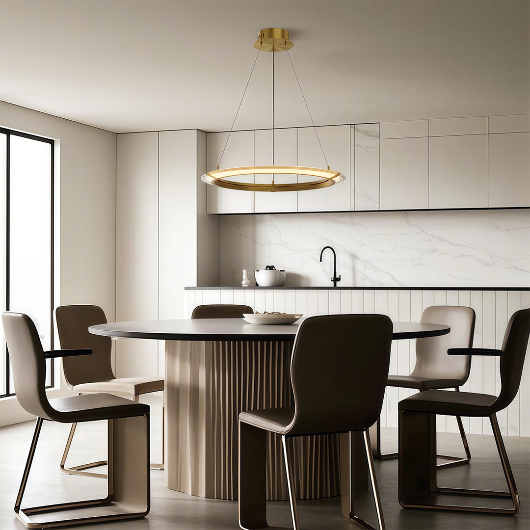 Modern Round Ring Chandelier — Aluminum, LED, Three-Color Dimming (3000K/4500K/6000K), Single, Double, or Triple-Head