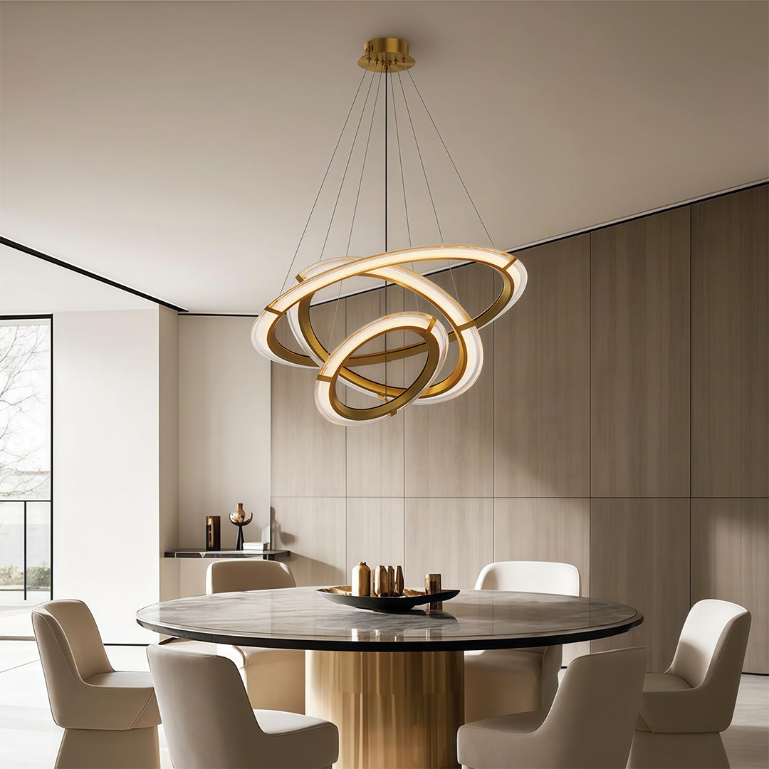 Modern Round Ring Chandelier — Aluminum, LED, Three-Color Dimming (3000K/4500K/6000K), Single, Double, or Triple-Head