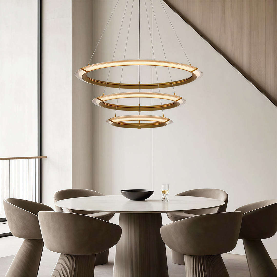 Modern Round Ring Chandelier — Aluminum, LED, Three-Color Dimming (3000K/4500K/6000K), Single, Double, or Triple-Head
