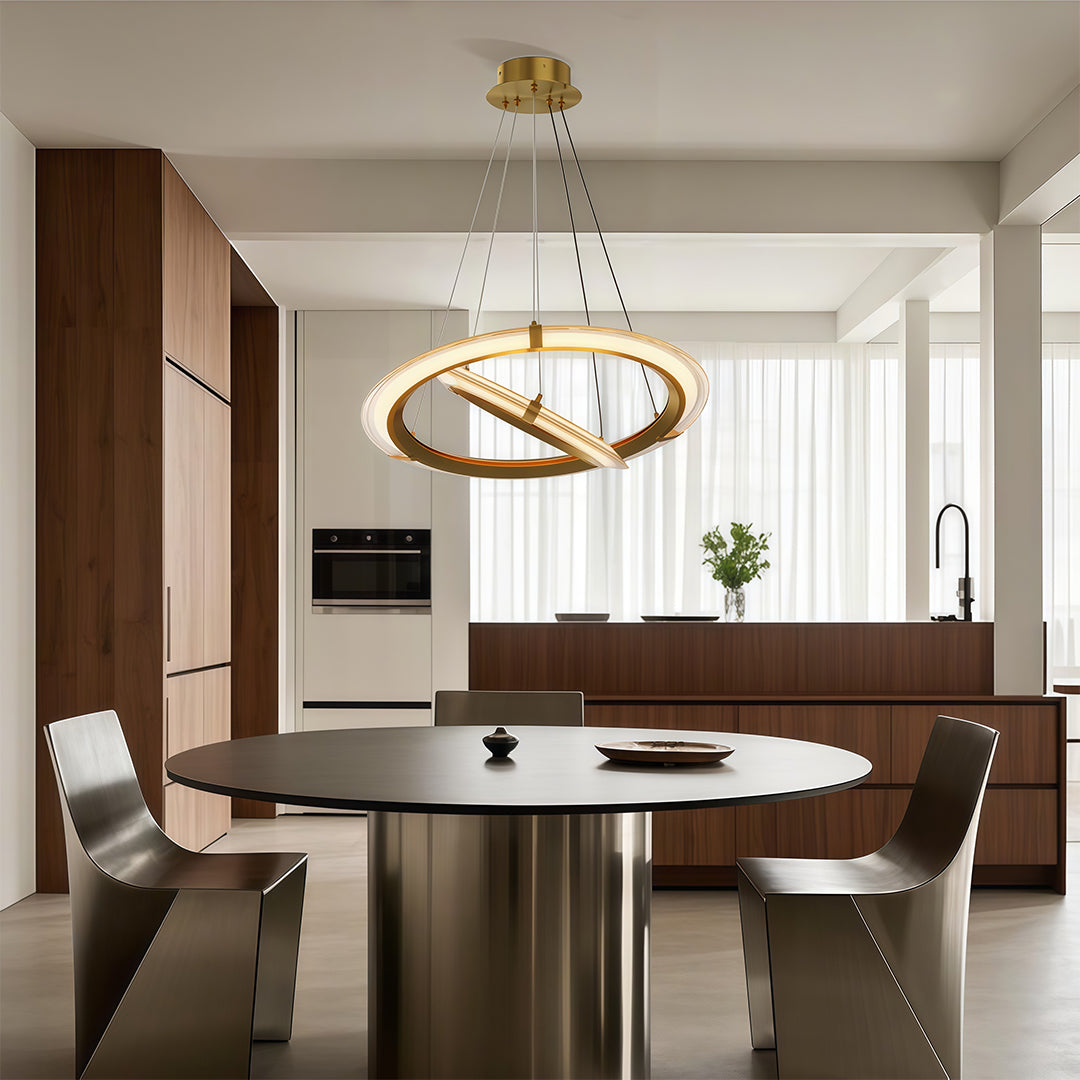 Modern Round Ring Chandelier — Aluminum, LED, Three-Color Dimming (3000K/4500K/6000K), Single, Double, or Triple-Head
