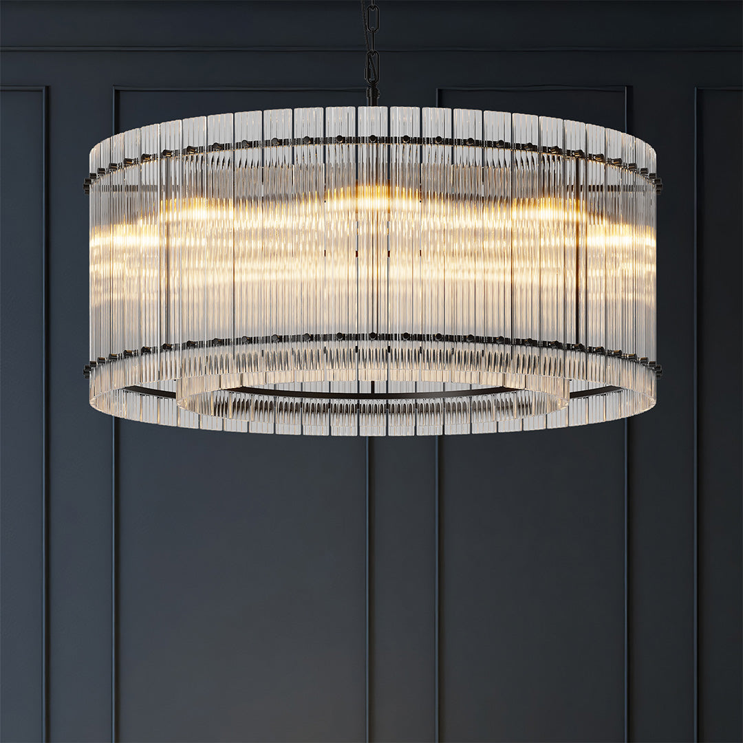 Iron and Glass Chandelier — Black or Copper Finish, 8-Light / 10-Light, 59.1" Adjustable Chain, E12