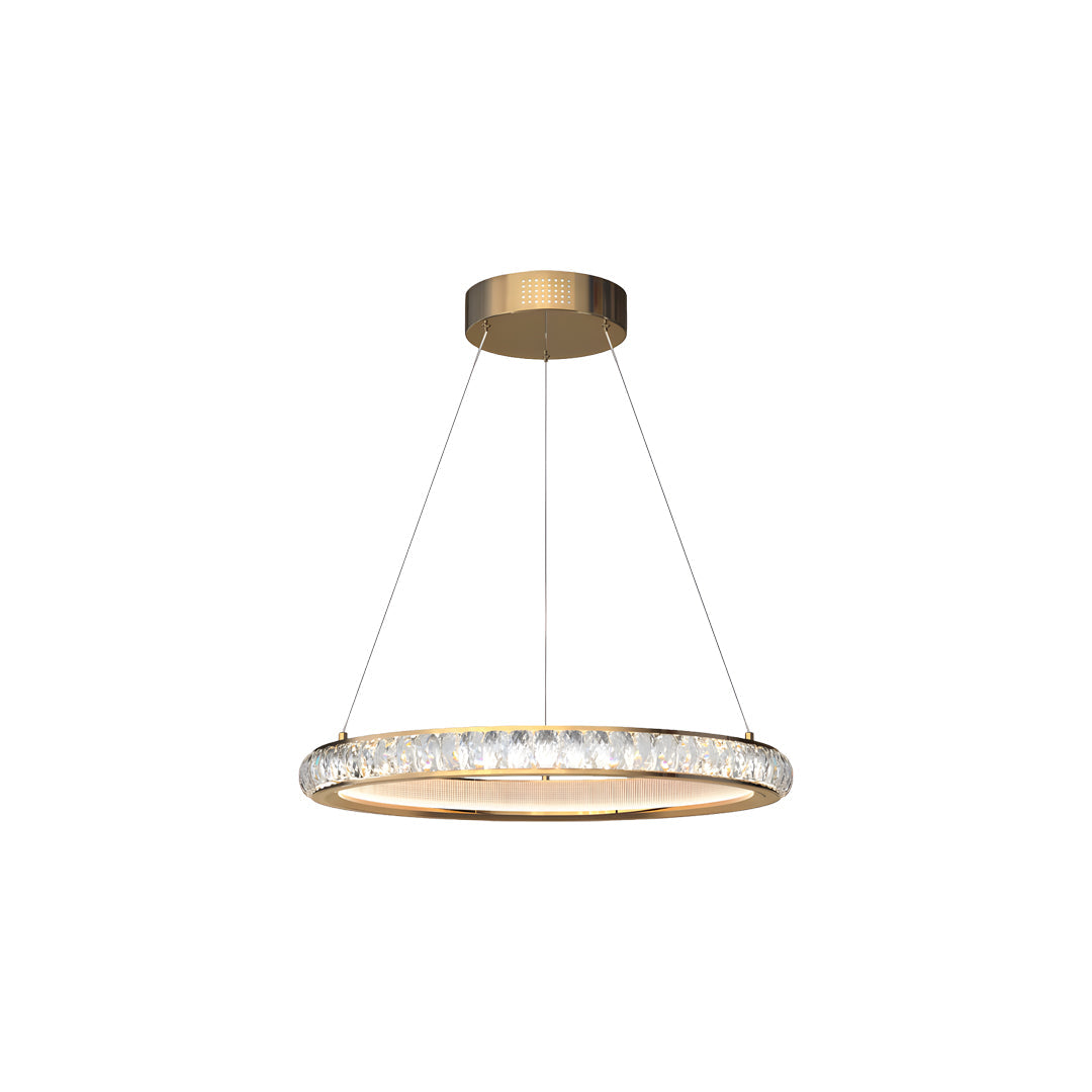 Round Crystal Chandelier — Gold Aluminum, LED, 3-Step Dimming, 59" Chain, 19.7" or 23.6"