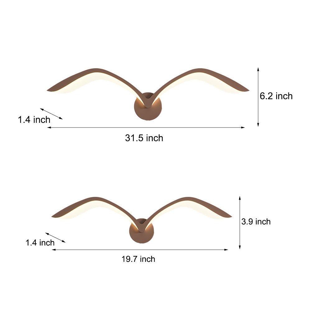 Seagull Wing LED Wall Sconce — Iron and Acrylic, Warm White, Matte White or Matte Brown, 19.7" / 31.5"