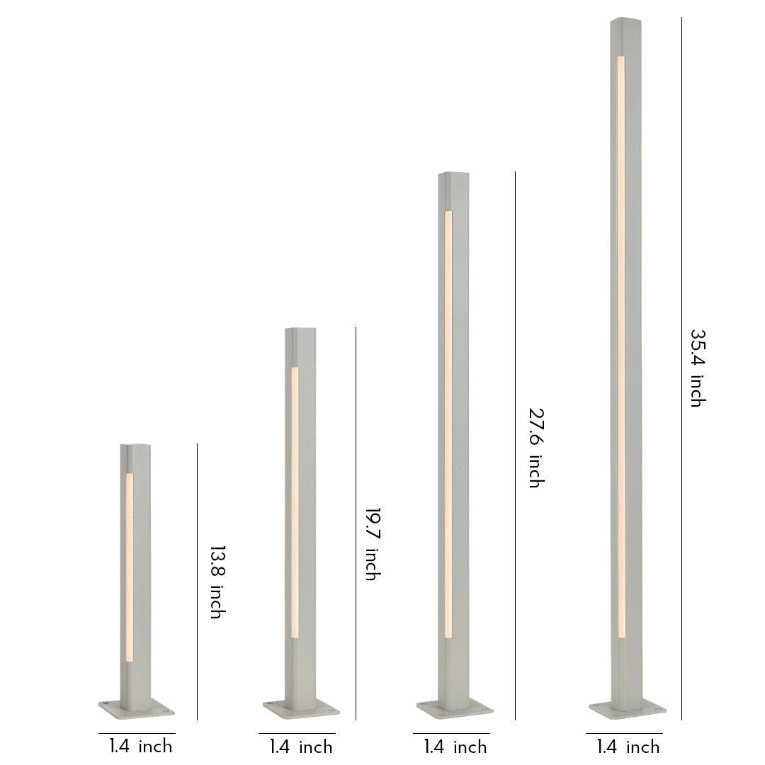 Outdoor LED Bollard Light — Aluminum, IP65, CRI 90, DC24V Hardwired, 5W–12W, 13.8"–35.4" Heights, Sand Coffee or Sand Gray