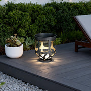 Lighted Outdoor Planter — Black Iron, White PE Shade, Warm LED, IP54, Solar / Hardwired, 19.7" or 37.4" Height