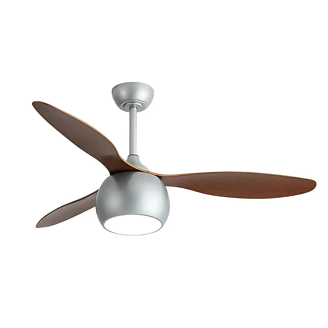 LED Ceiling Fan with Light in Silver and Light Wood Grain Finish Luxe