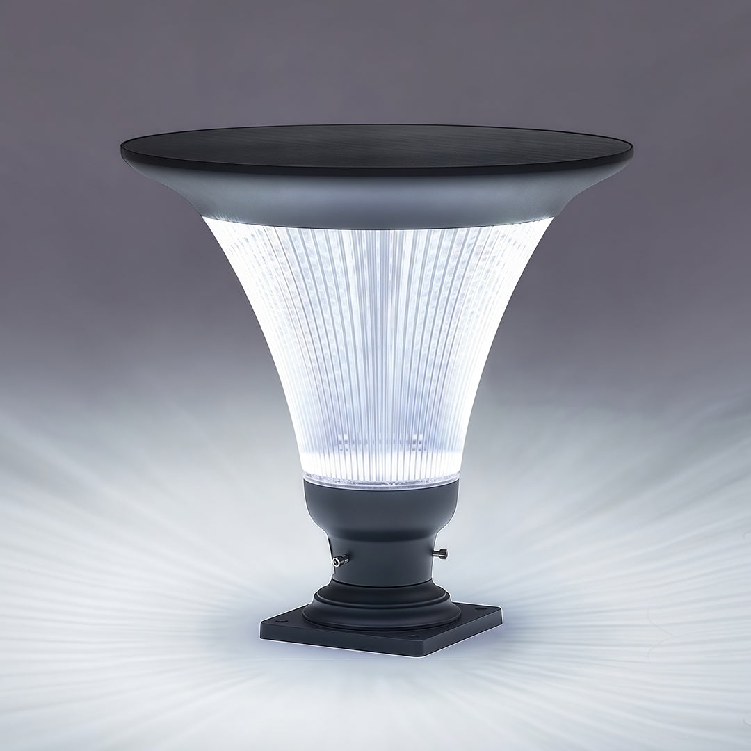 Outdoor Garden Pillar Light — Black Aluminum, LED, Solar 20W / Hardwired 50W, Dual CCT, IP65