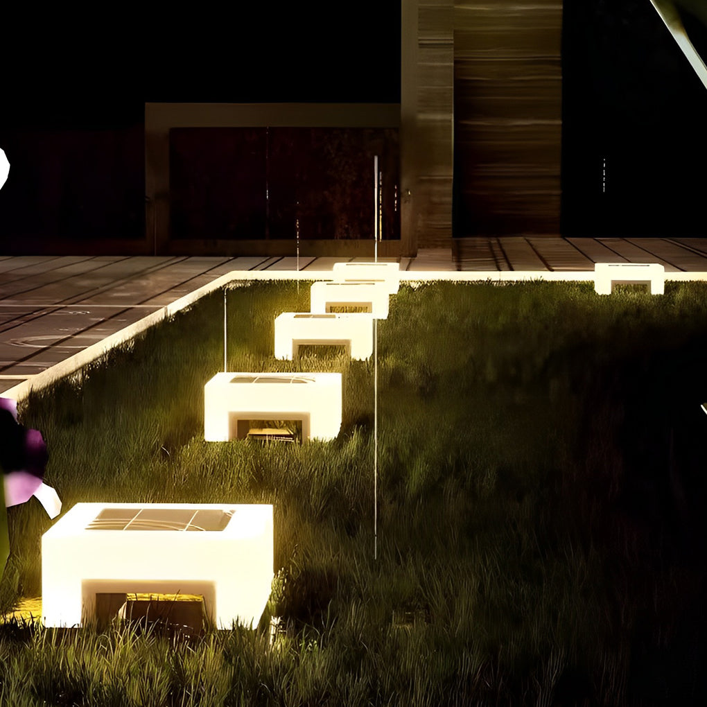 Square Outdoor Pillar Light — Stainless Steel, PE Shade, Solar / Hardwired, 3000K, IP65 Weatherproof
