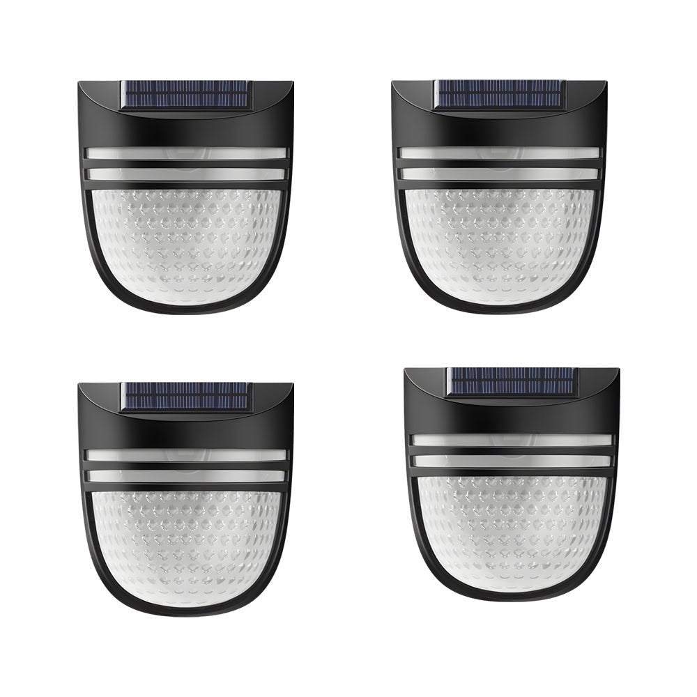 Modern Solar Wall & Fence Sconces, Set of 4 — Black ABS, IP54, Dual-Mode up to 12-Hour Illumination