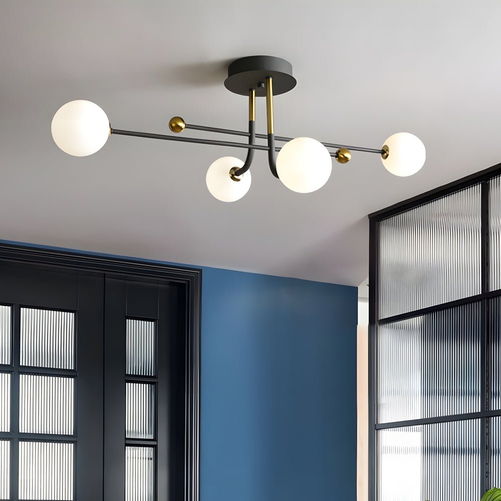 modern sputnik globe semi flush mount light with white glass shade available in 4 6 or 8 lights