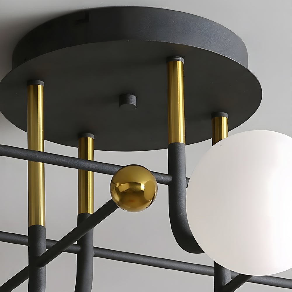 modern sputnik globe semi flush mount light with white glass shade available in 4 6 or 8 lights