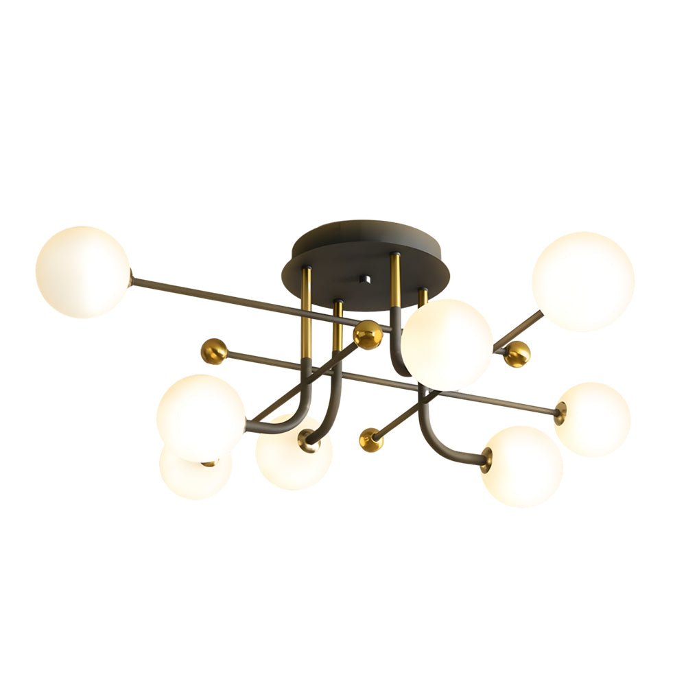 modern sputnik globe semi flush mount light with white glass shade available in 4 6 or 8 lights