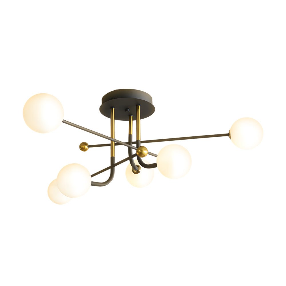 modern sputnik globe semi flush mount light with white glass shade available in 4 6 or 8 lights