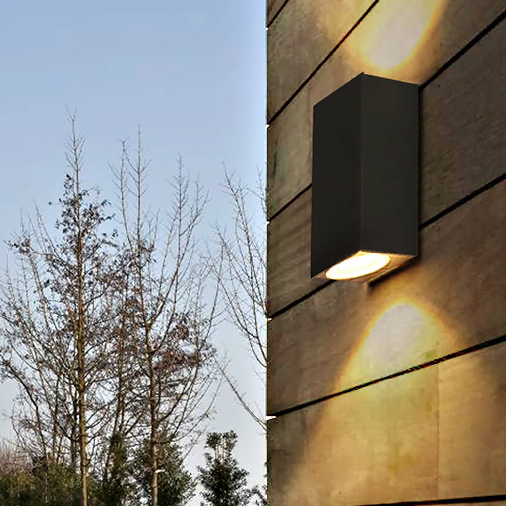 Contemporary Square Up/Down Outdoor Wall Sconce — Black Aluminum and Glass, LED, Waterproof, 1- or 2-Light