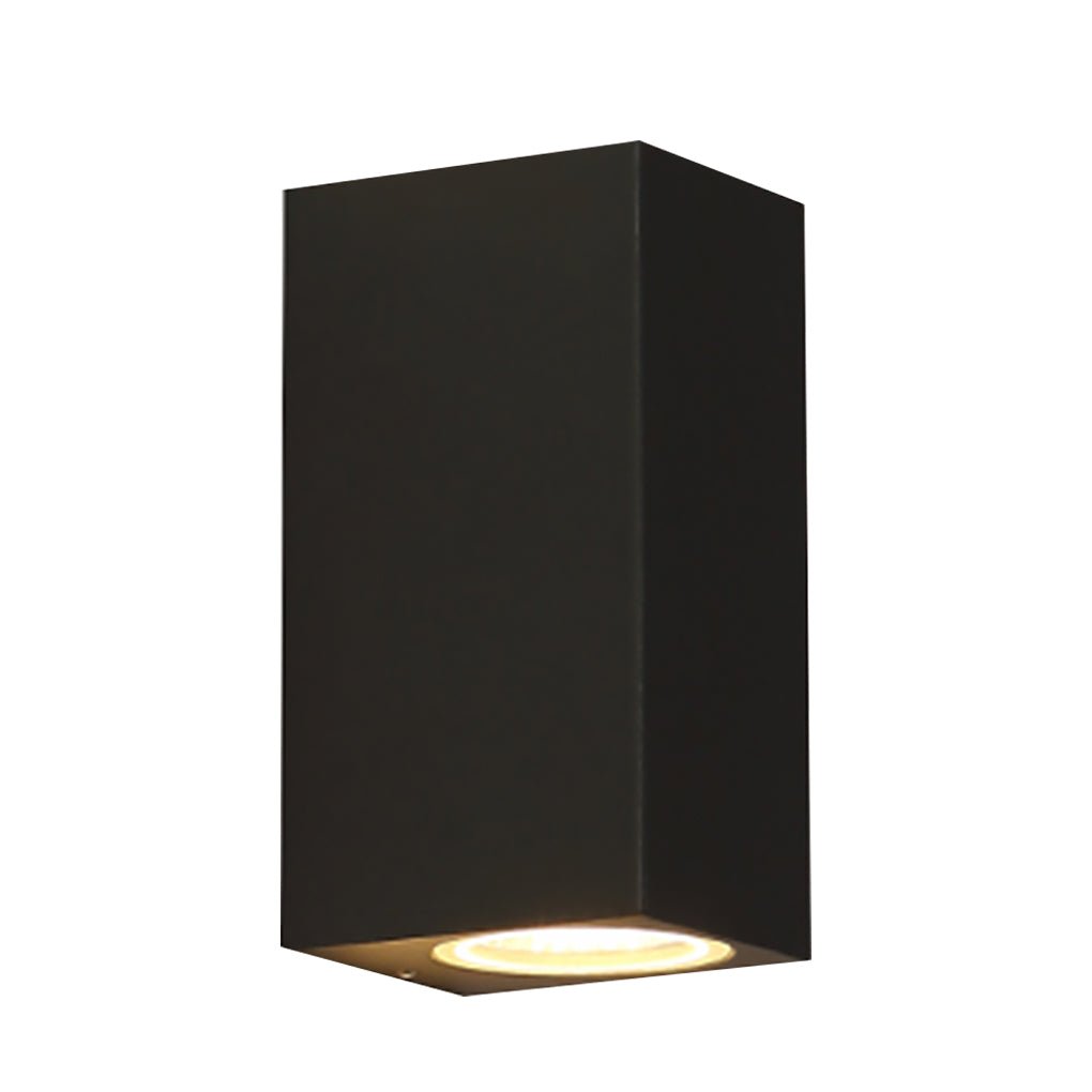 Contemporary Square Up/Down Outdoor Wall Sconce — Black Aluminum and Glass, LED, Waterproof, 1- or 2-Light
