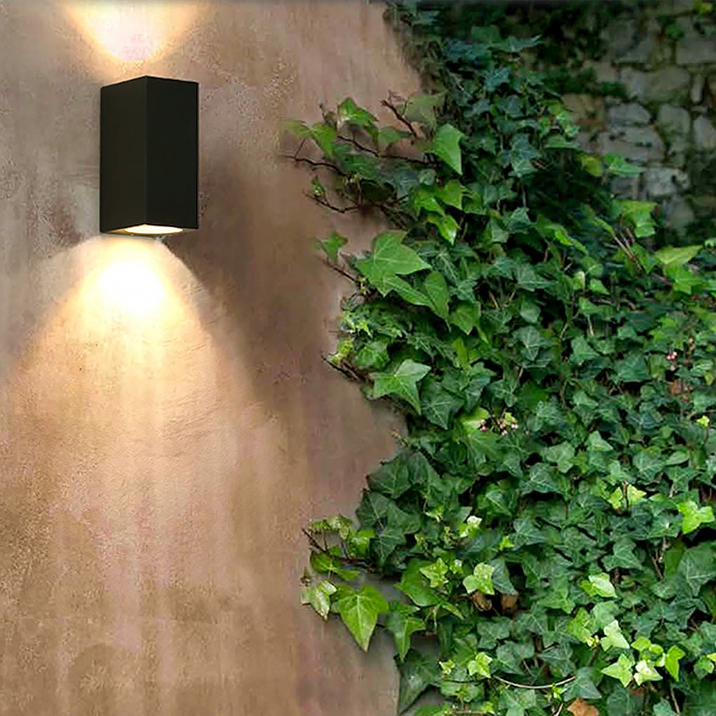 Contemporary Square Up/Down Outdoor Wall Sconce — Black Aluminum and Glass, LED, Waterproof, 1- or 2-Light