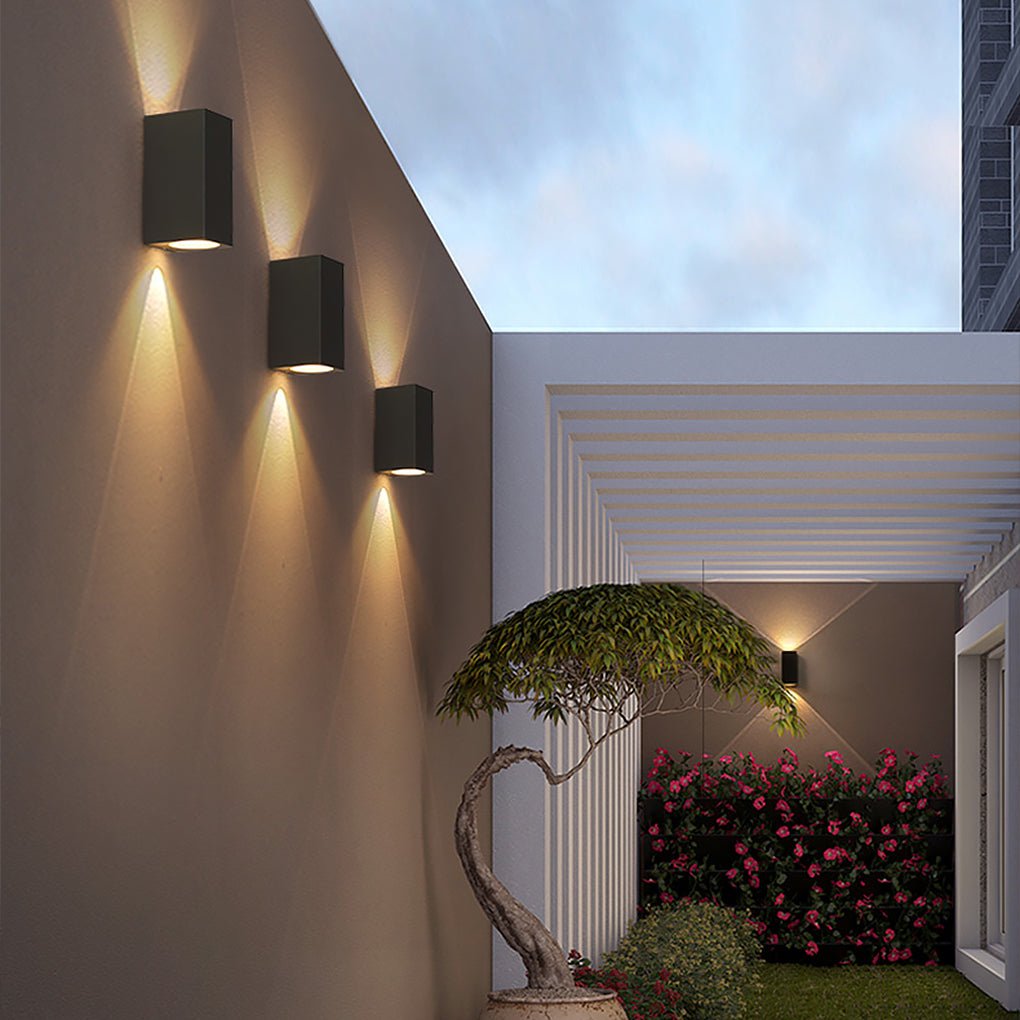 Contemporary Square Up/Down Outdoor Wall Sconce — Black Aluminum and Glass, LED, Waterproof, 1- or 2-Light