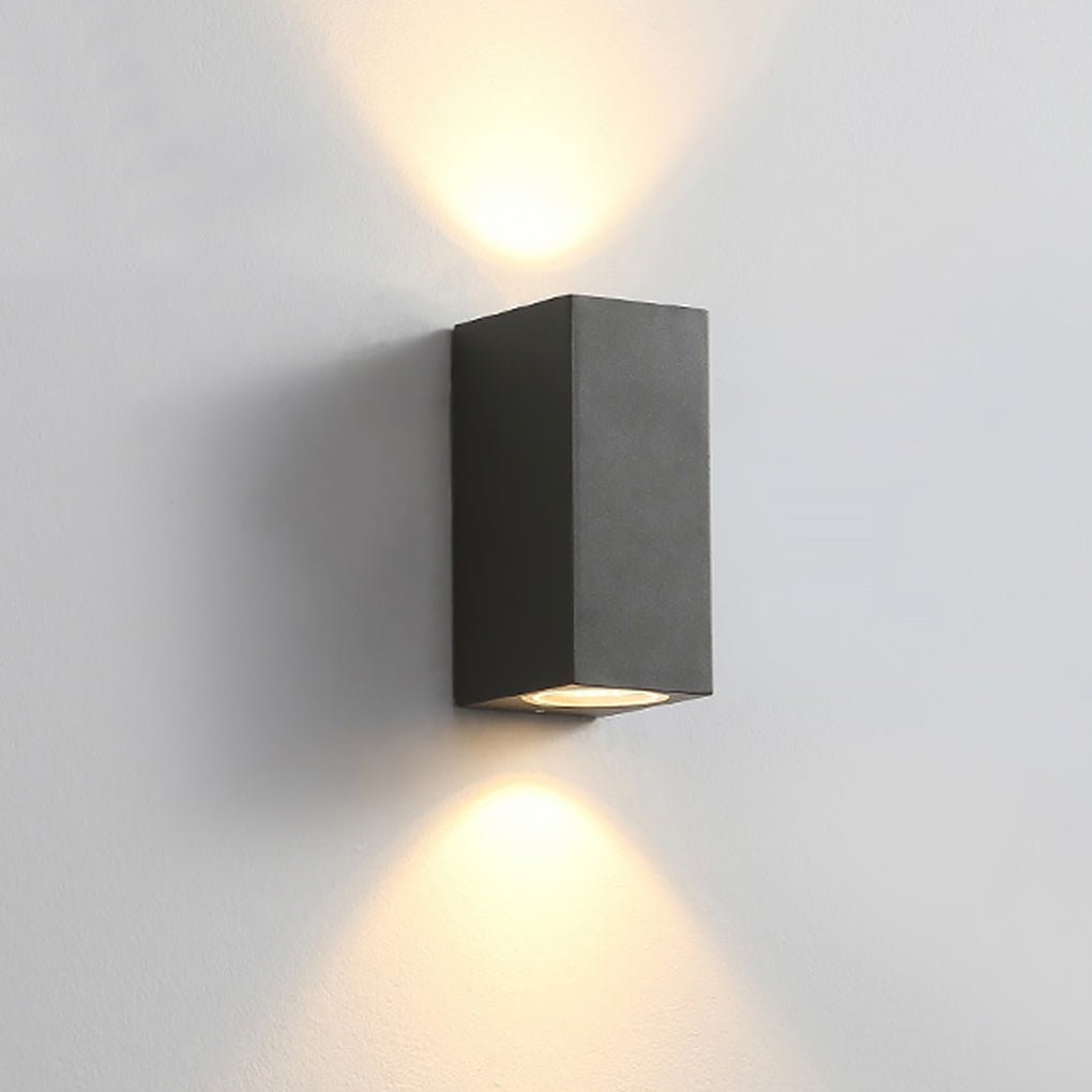 Contemporary Square Up/Down Outdoor Wall Sconce — Black Aluminum and Glass, LED, Waterproof, 1- or 2-Light