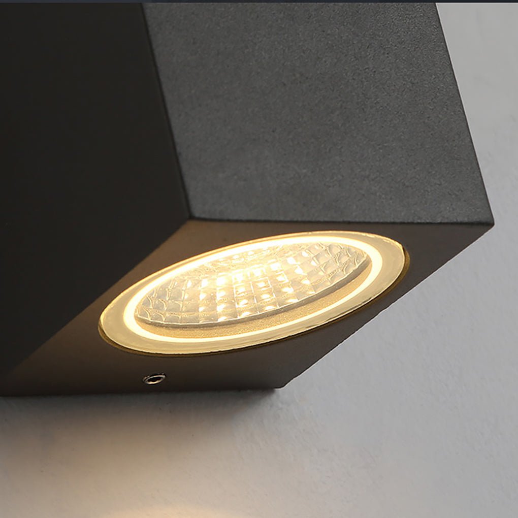 Contemporary Square Up/Down Outdoor Wall Sconce — Black Aluminum and Glass, LED, Waterproof, 1- or 2-Light