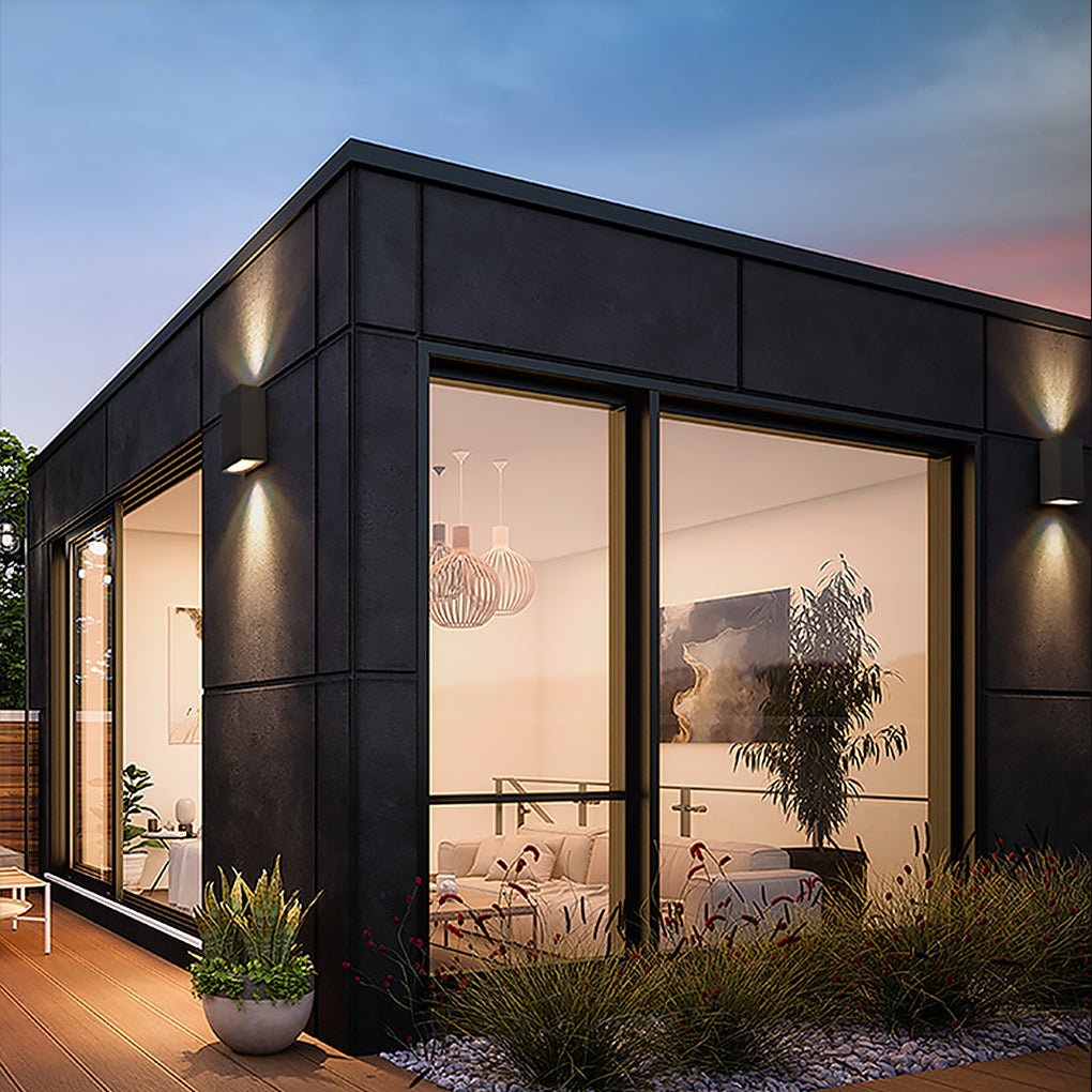 Contemporary Square Up/Down Outdoor Wall Sconce — Black Aluminum and Glass, LED, Waterproof, 1- or 2-Light