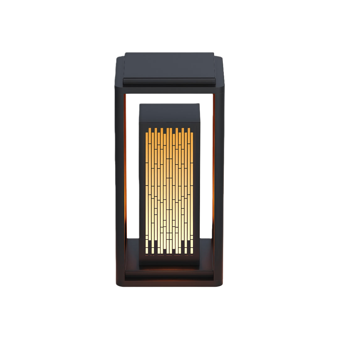 Square Geometric Outdoor Bollard Lantern — Black Aluminum, 10W LED, IP54 Weatherproof, 19.7"