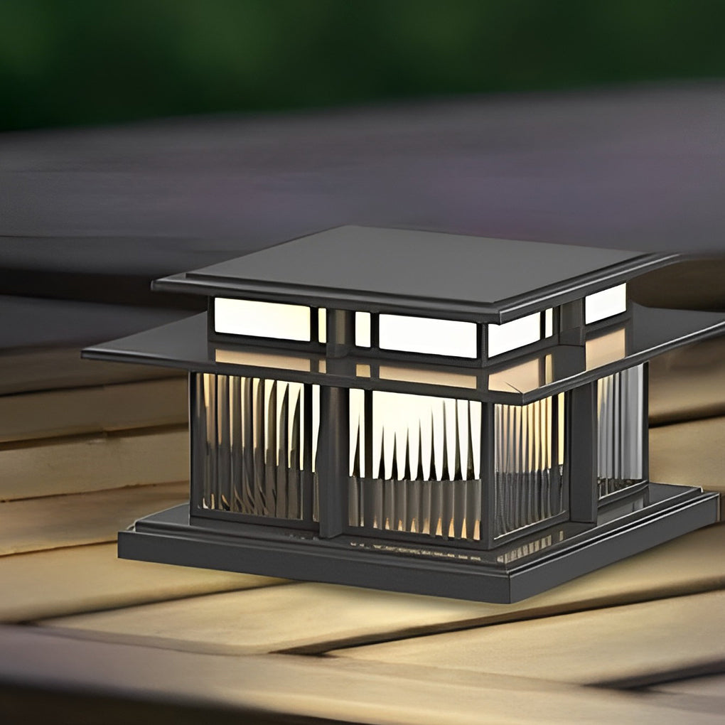Modern Square Outdoor Pillar Light — Stainless Steel & Copper, LED 3000K, IP65, Brass or Black, Solar or Hardwired